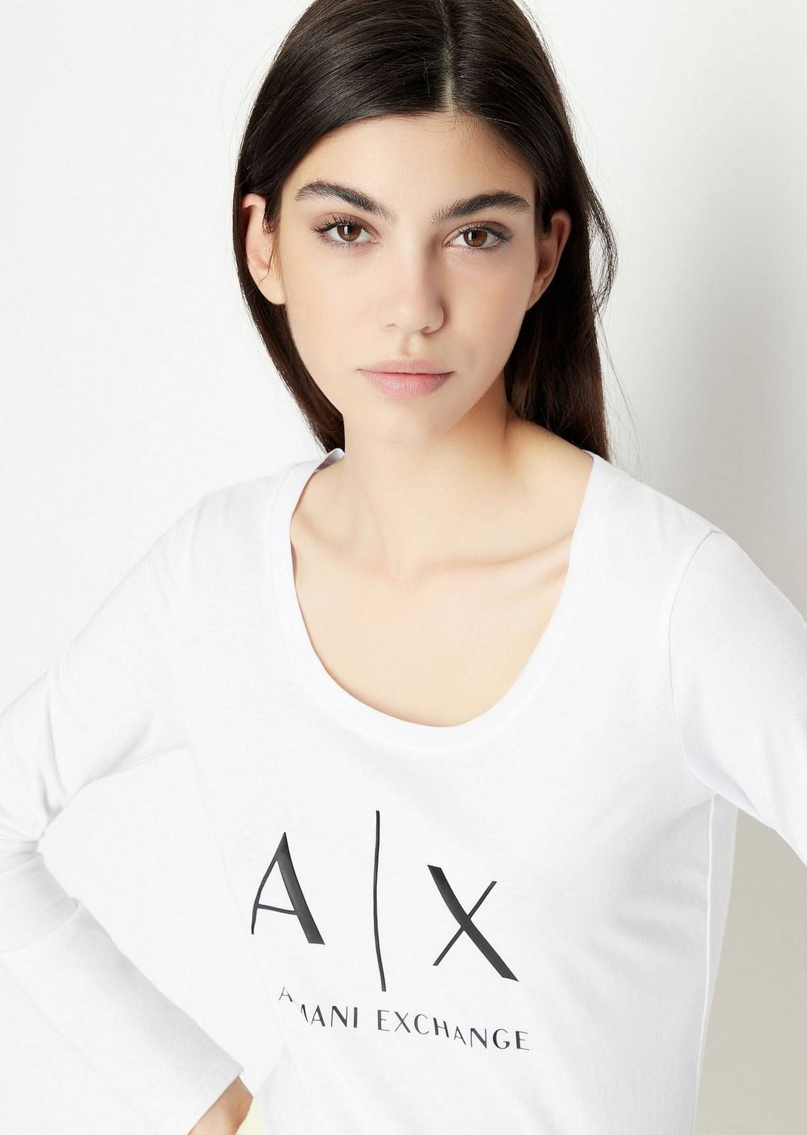 ARMANI EXCHANGE Langärmeliges T-Shirt mit Logo Damen weiß Foto 4