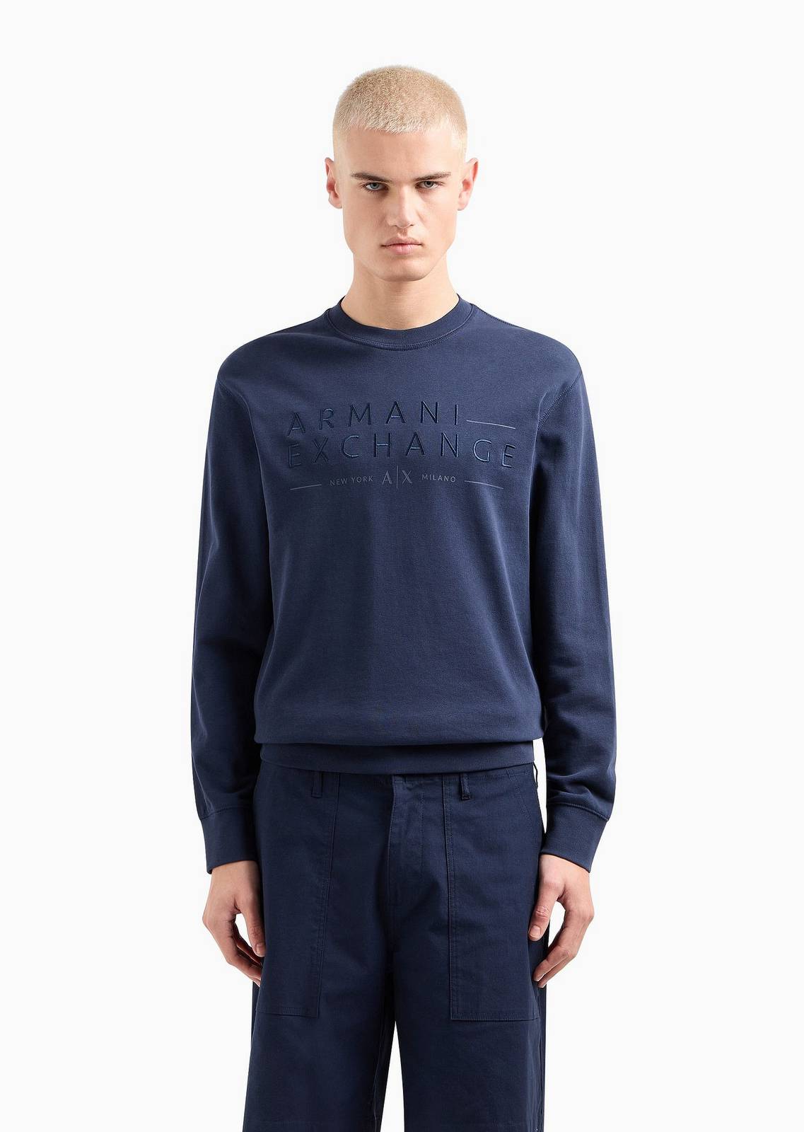 ARMANI EXCHANGE Sweatshirt - Sweat à col ras du cou en lin mélangé Homme multicolor Photo 2
