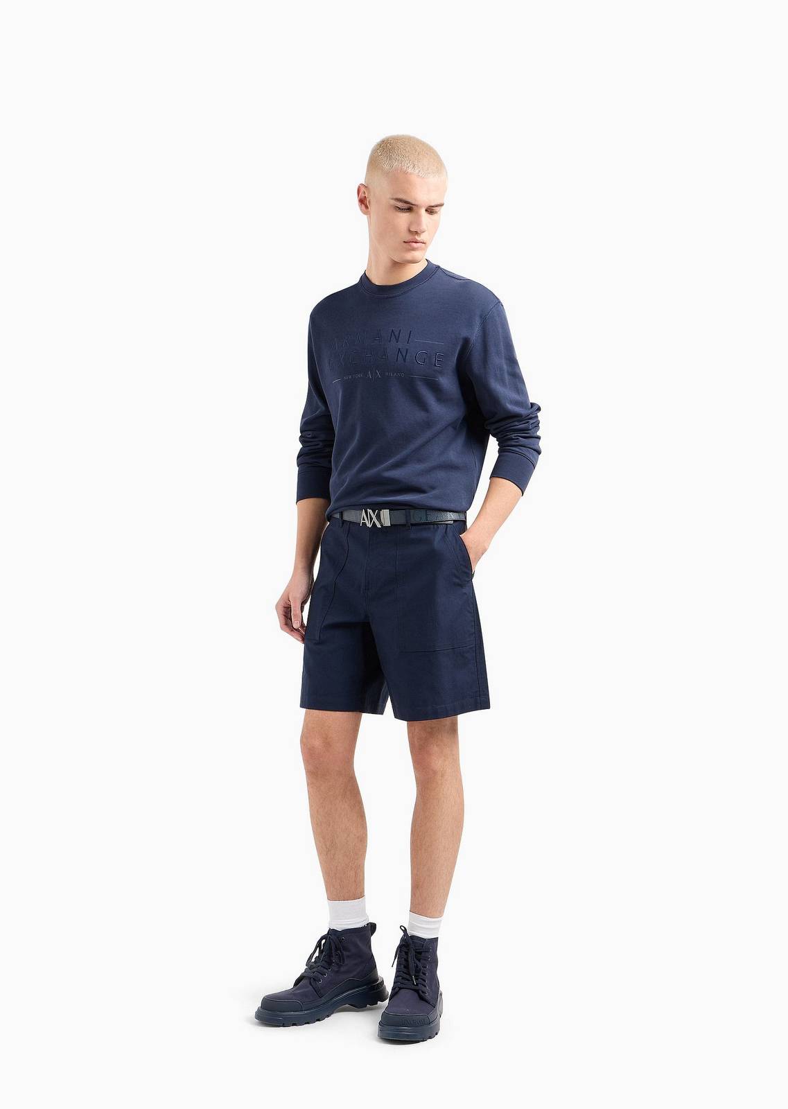 ARMANI EXCHANGE Sweatshirt - Sweat à col ras du cou en lin mélangé Homme multicolor Photo 4