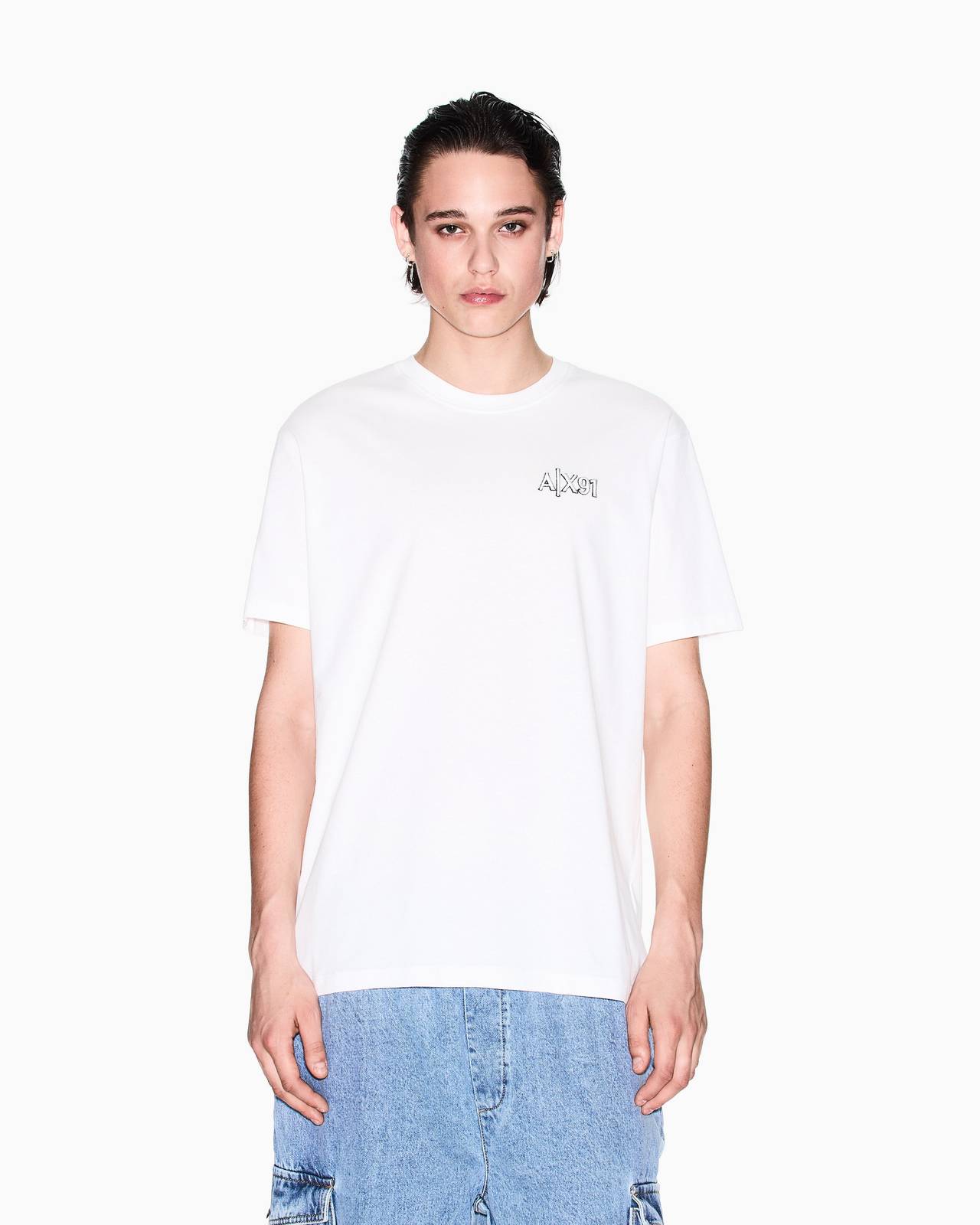 ARMANI EXCHANGE T-Shirt MC brodé Homme blanc Photo 2