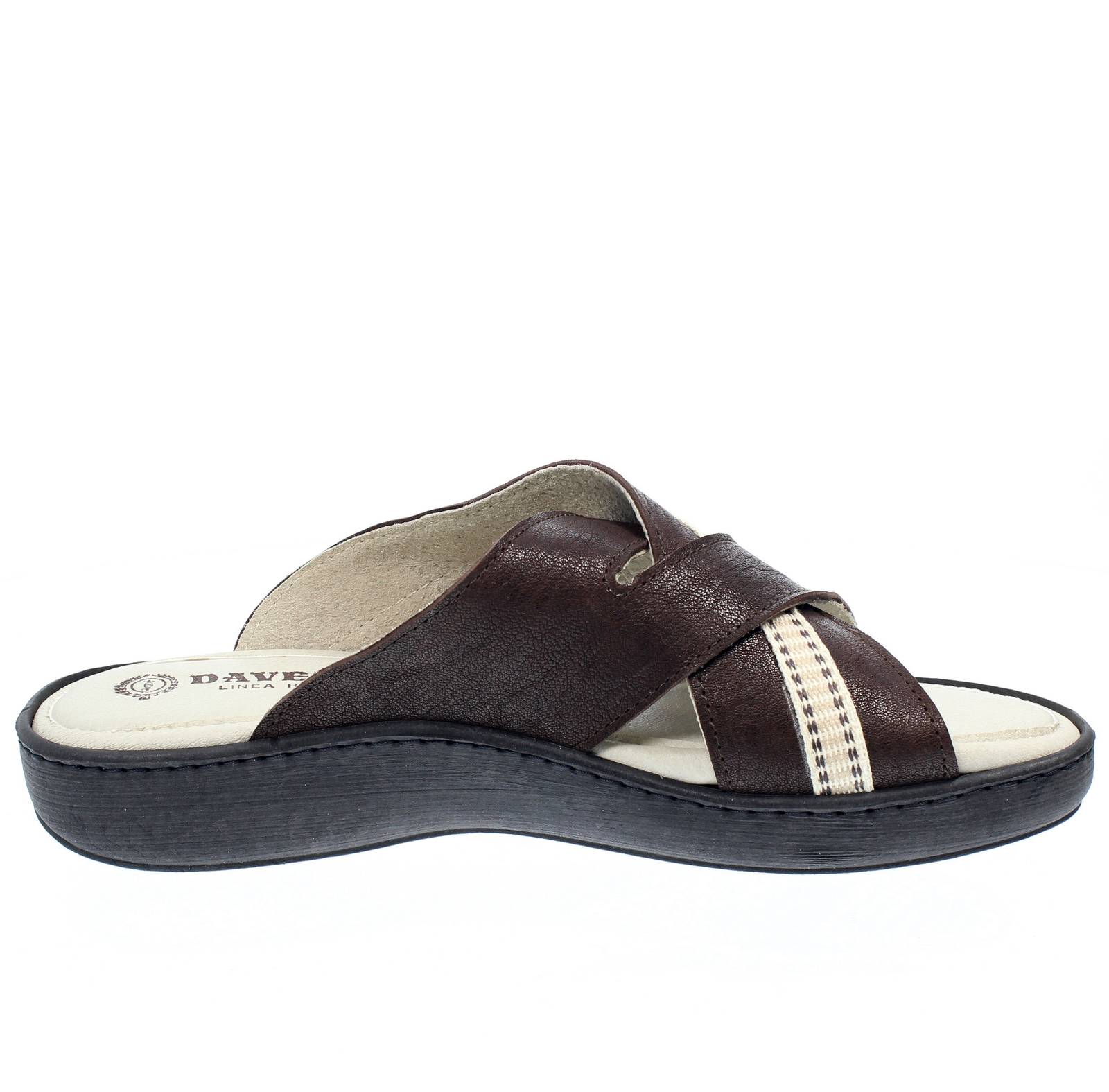 DAVEMA Pantoufles en cuir avec lanières Homme brun marron Photo 2