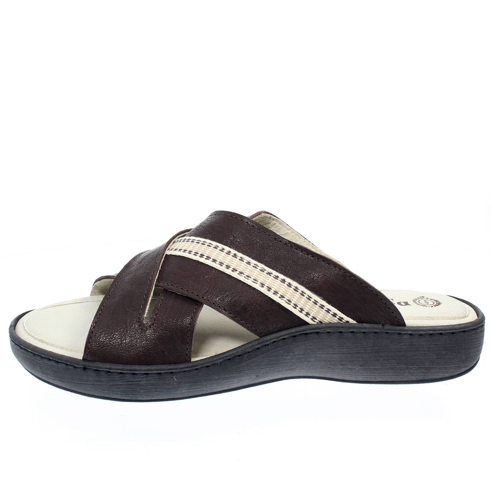 DAVEMA Pantoufles en cuir avec lanières Homme brun marron Photo 3
