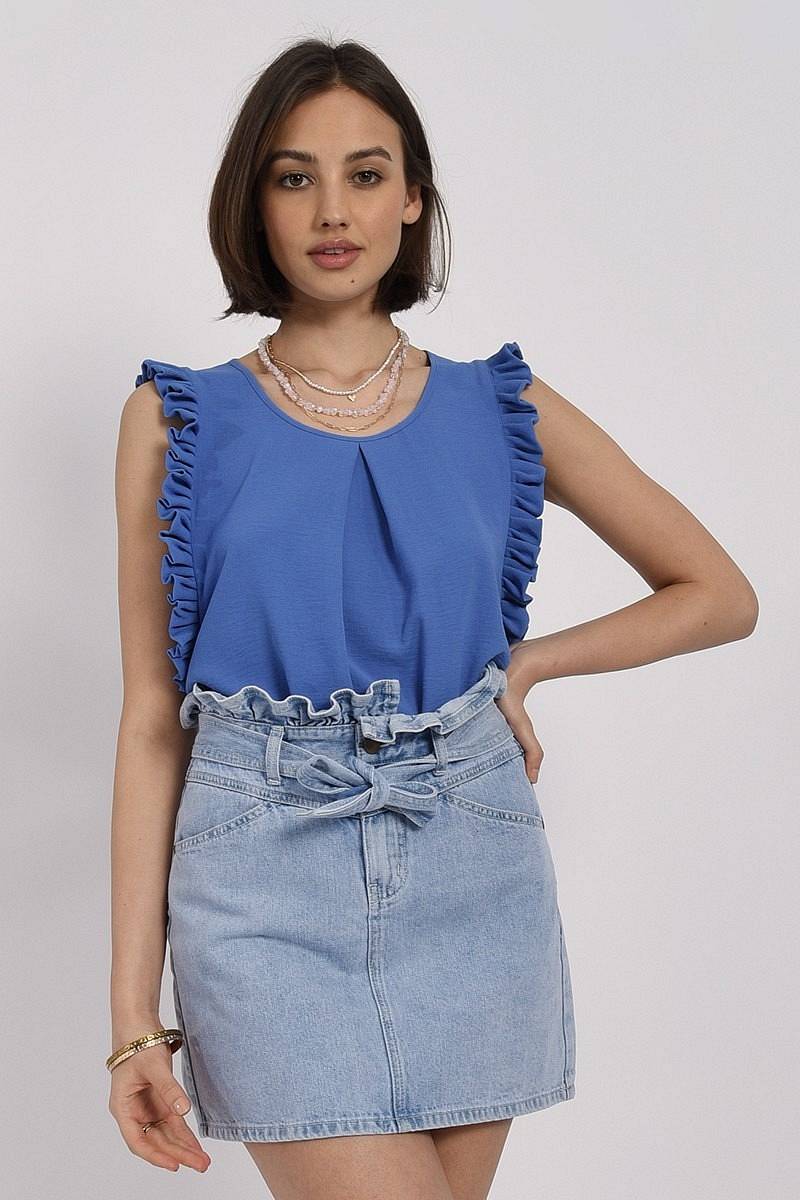 MOLLY BRACKEN Ladies Woven Top - Pullover mit Pilssé Damen blau
