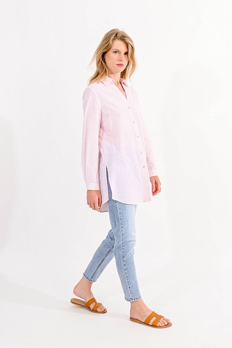MOLLY BRACKEN Chemise tissée pour dames - Chemise longue à rayures Femme rose