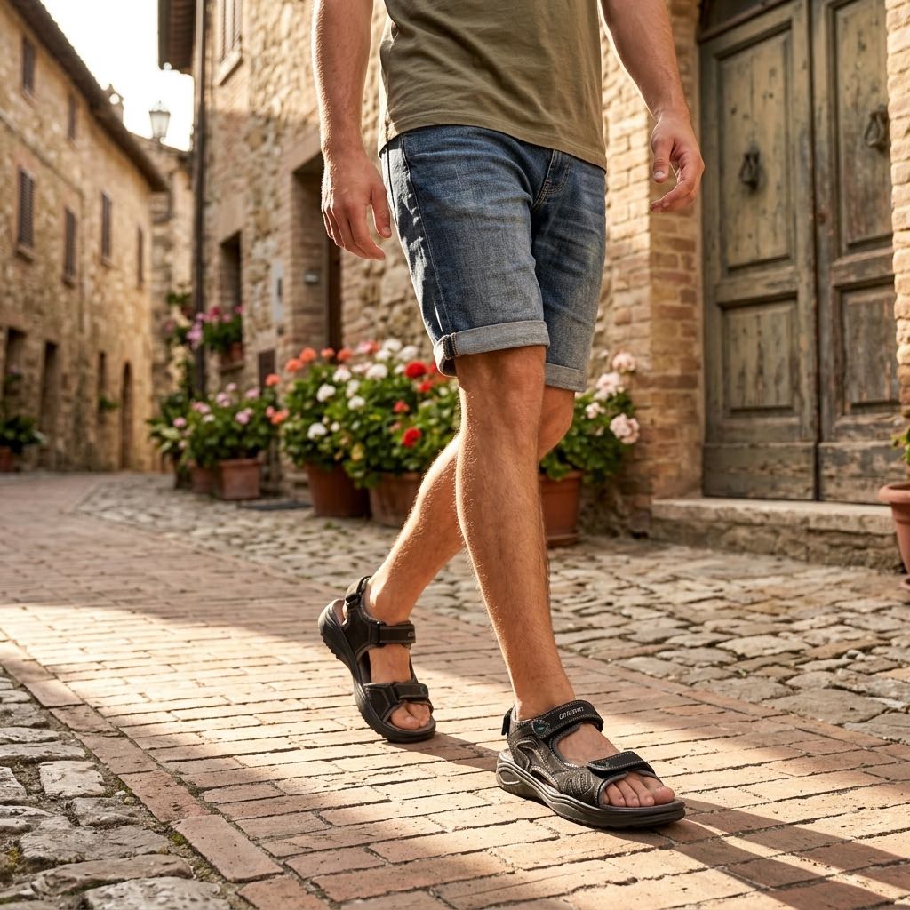 GRISPORT Open-toe leather sandals Man grey Photo 2
