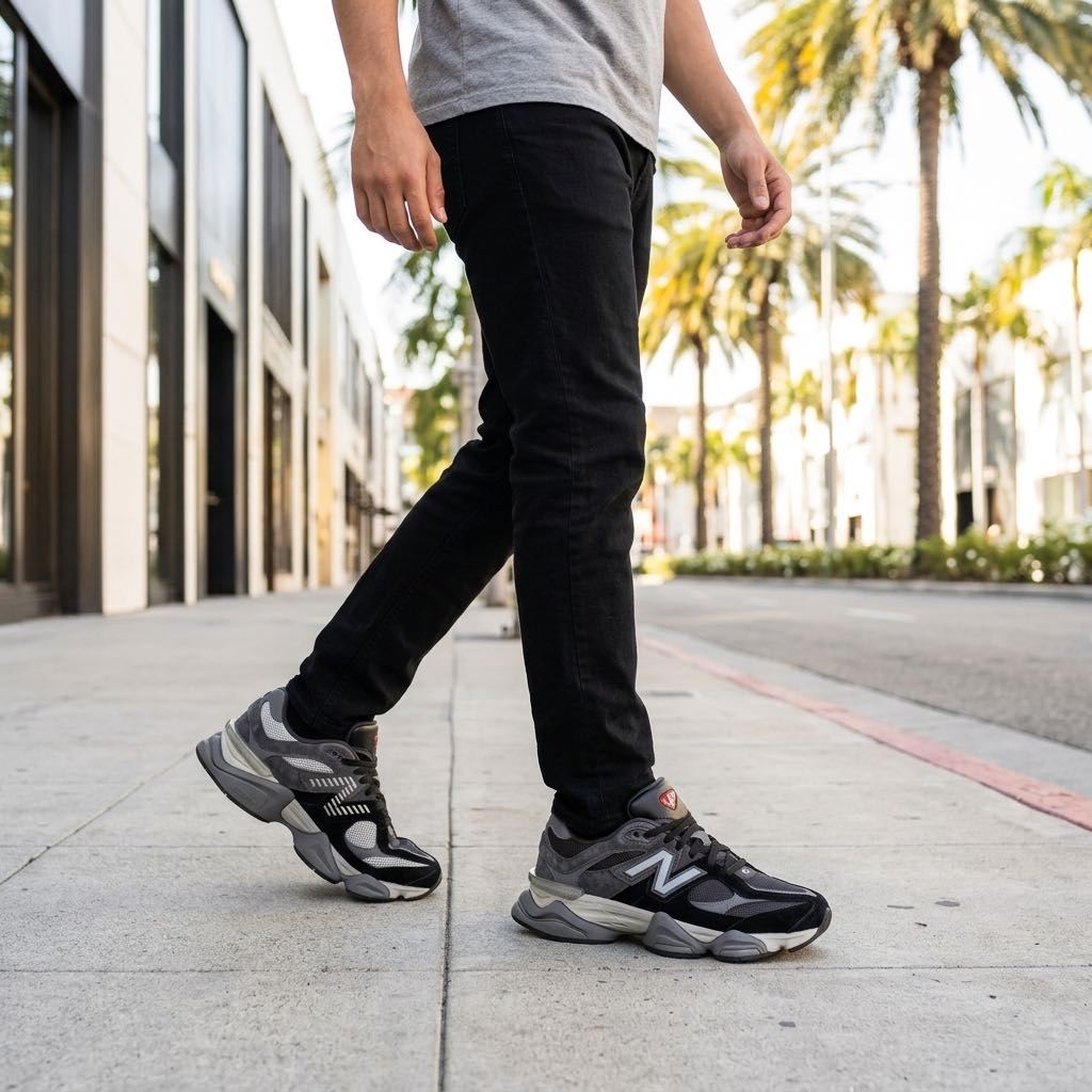 NEW BALANCE U 9060 - Suede and Mesh Sneakers Man black Photo 2