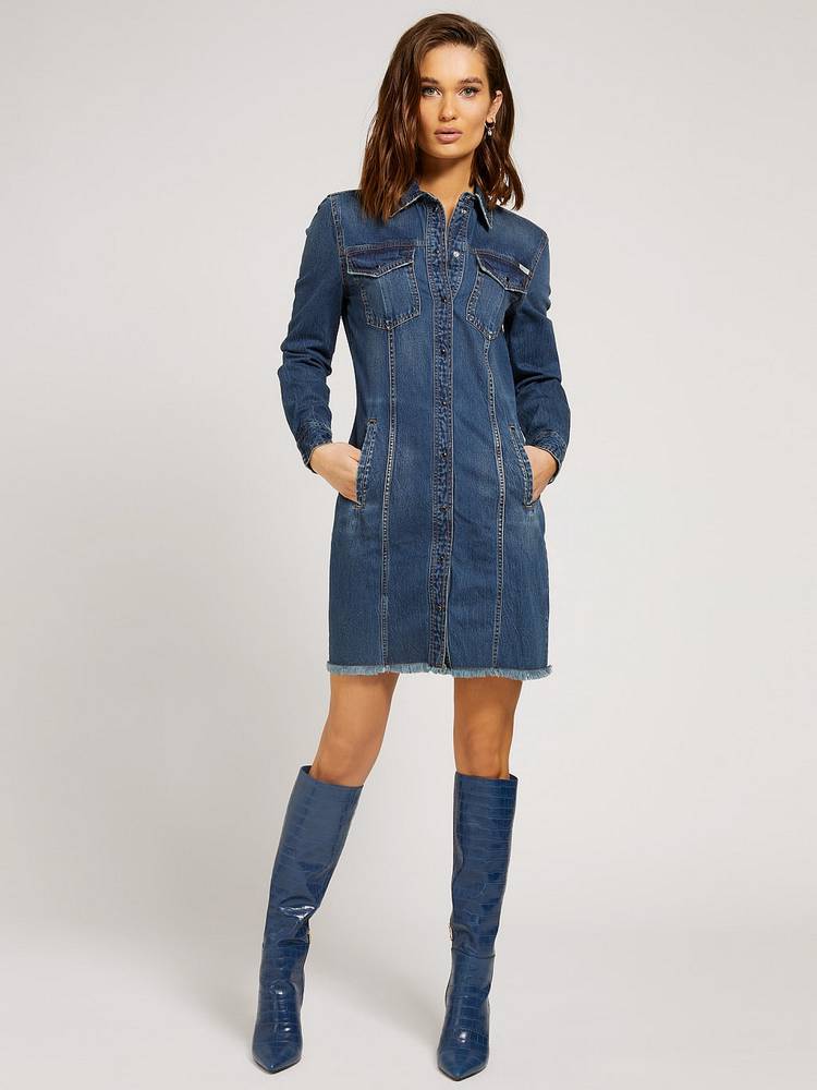 GUESS Velvet Shirt Dress - Abito di jeans jeans Dress Woman W1YK74