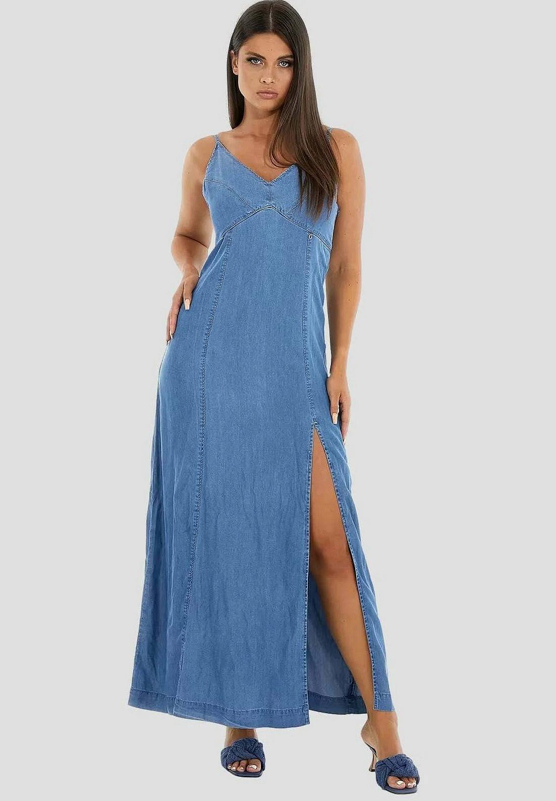 GUESS Cruz Dress Abito Lungo Denim con Spacco blu Abiti e Vestiti Donna W3GK20