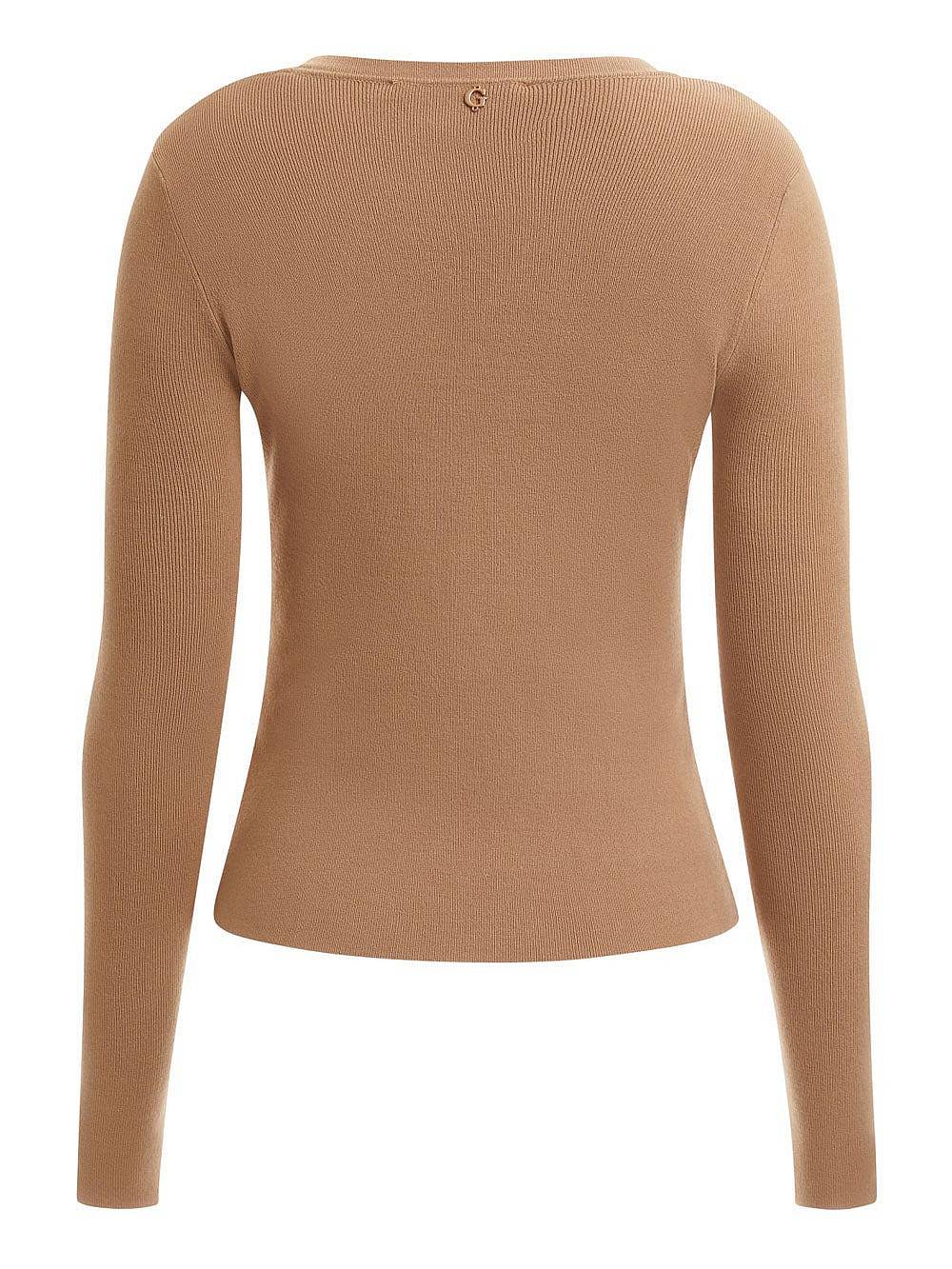 GUESS Flavie Henley Sweater - Pull à col en V Femme beige Photo 2