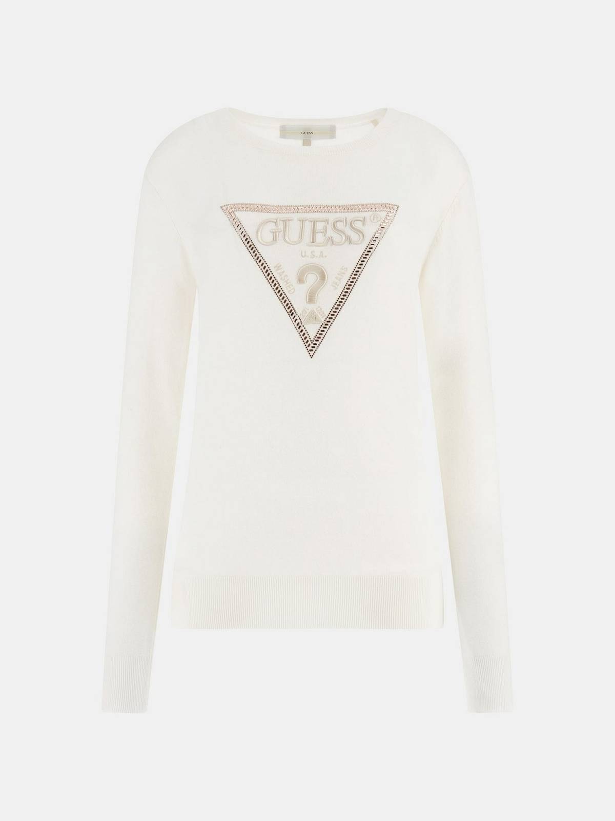 GUESS Diane Triangle Logo Sweater Femme blanc