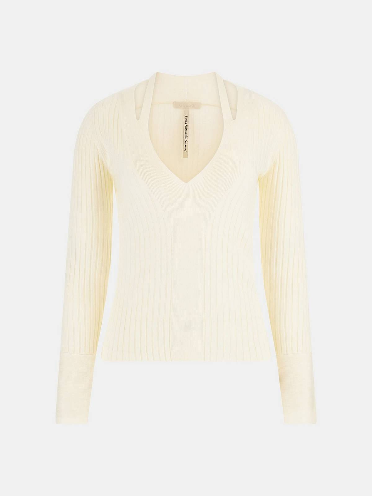 GUESS Ls Vn Aline Sweather - Pull à col en V Femme blanc