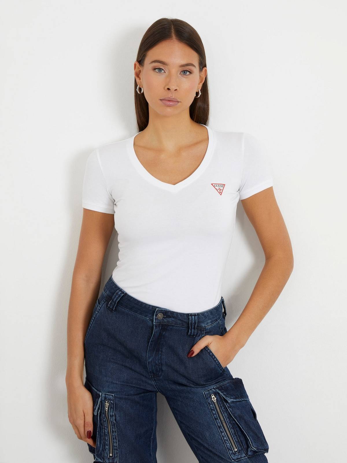 GUESS V Mini Triangle T-shirt Femme blanc Photo 2