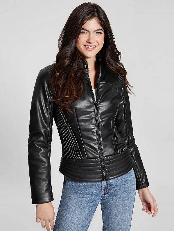GUESS Veste Lea Corset PU - Veste en simili cuir Femme noir Photo 2
