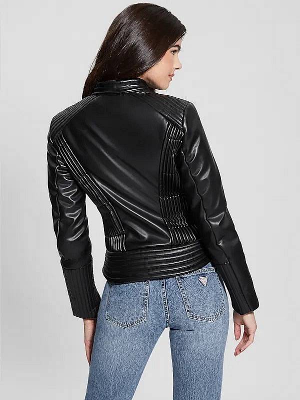 GUESS Veste Lea Corset PU - Veste en simili cuir Femme noir Photo 3