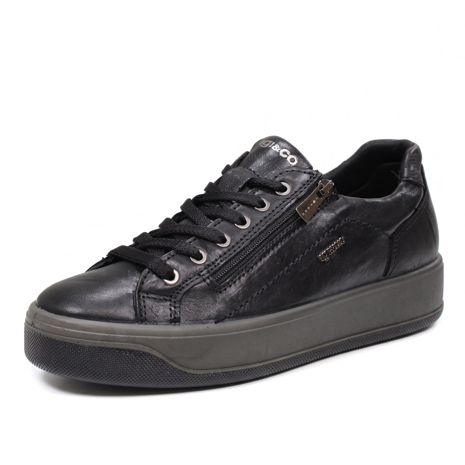 IGI & CO Ava - Sneakers à semelle compensée en cuir Femme noir