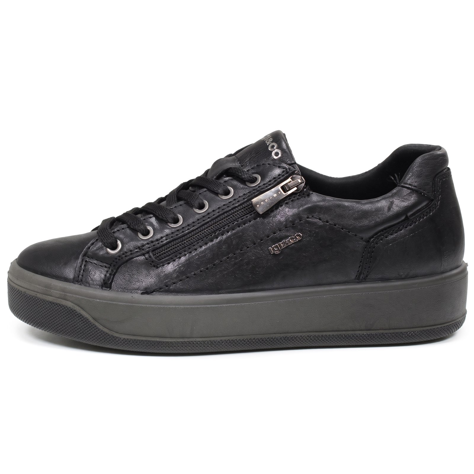 IGI &amp; CO Ava - Sneakers à semelle compensée en cuir Femme noir Photo 4