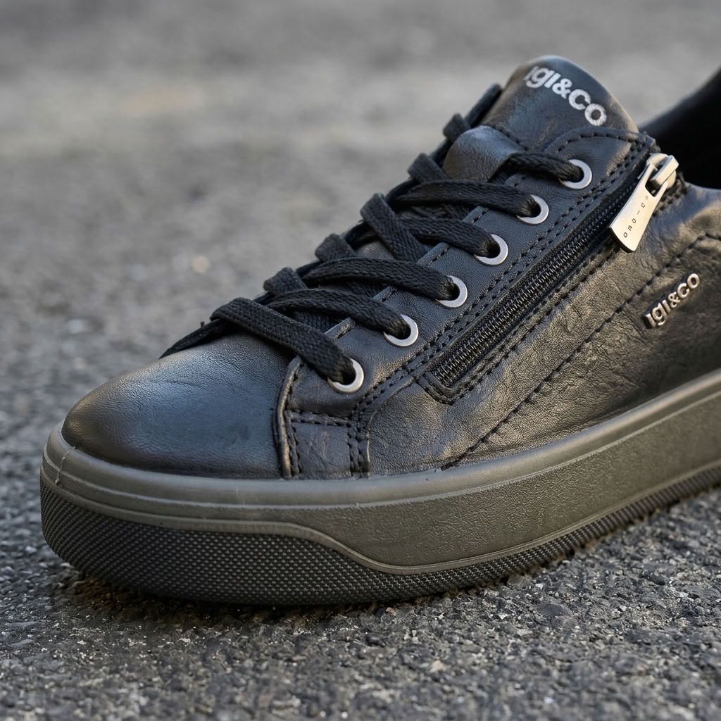 IGI &amp; CO Ava - Sneakers à semelle compensée en cuir Femme noir Photo 5