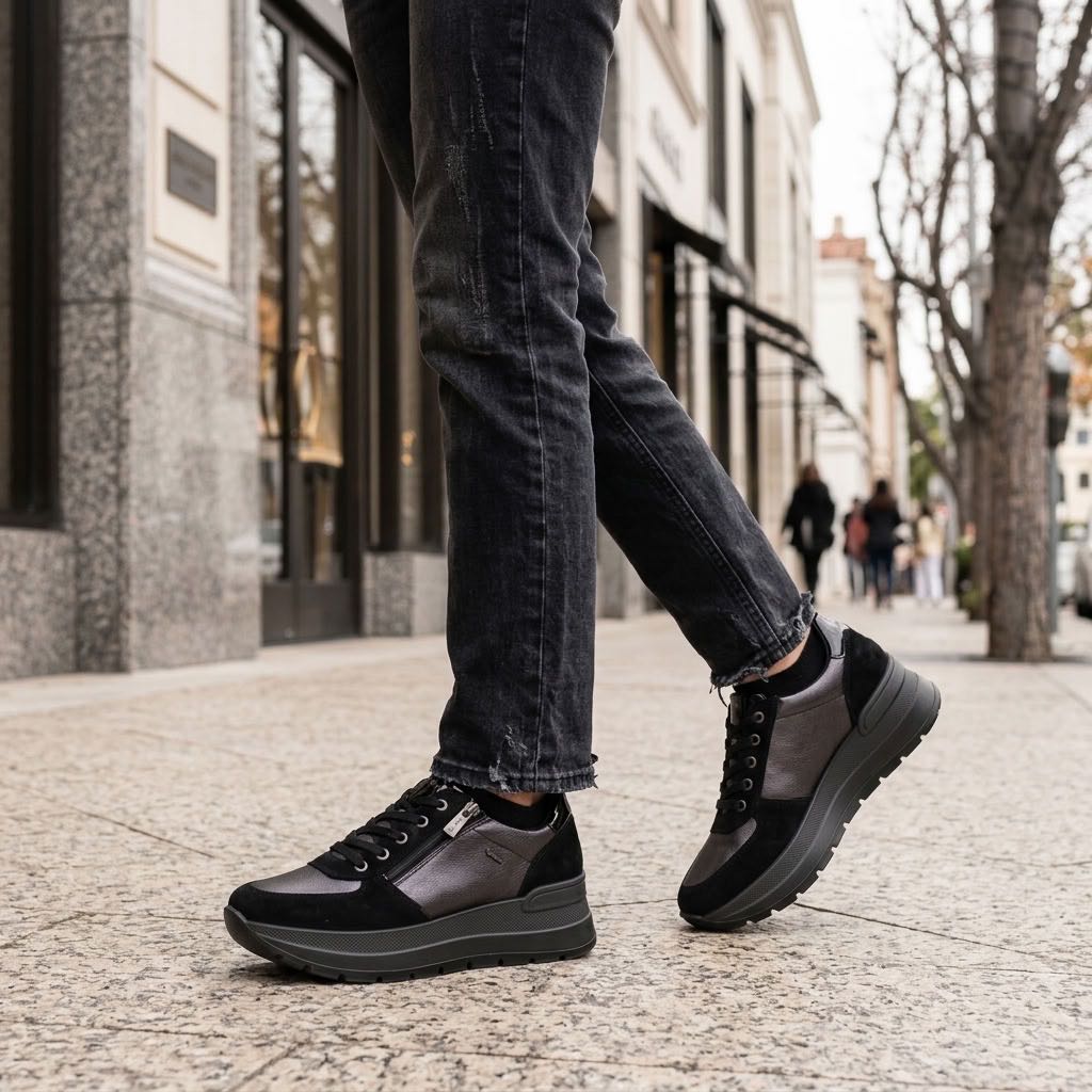 IGI &amp; CO Kola - Sneakers à semelles compensées en cuir Femme noir Photo 2