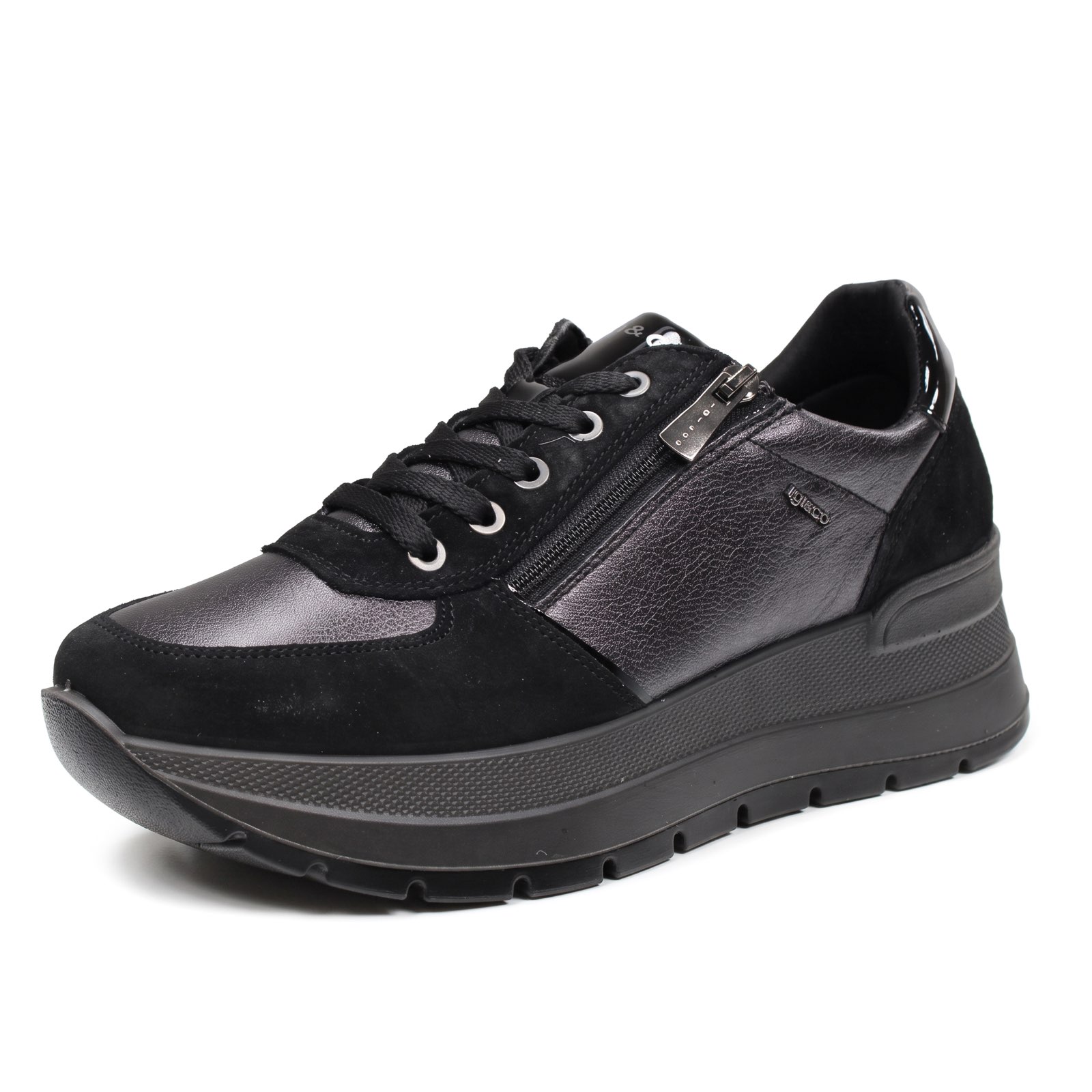IGI & CO Kola - Sneakers à semelles compensées en cuir Femme noir
