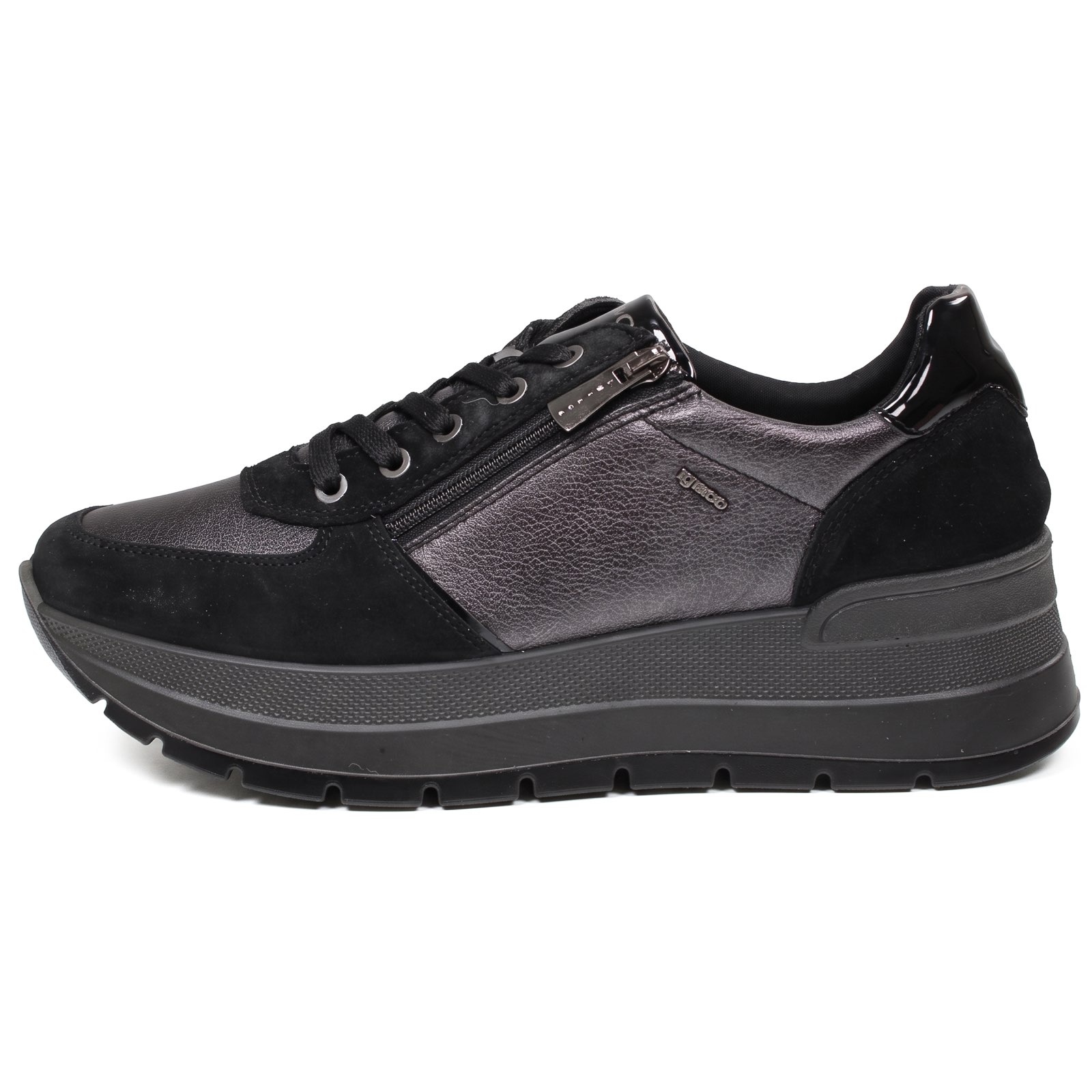 IGI &amp; CO Kola - Sneakers à semelles compensées en cuir Femme noir Photo 4