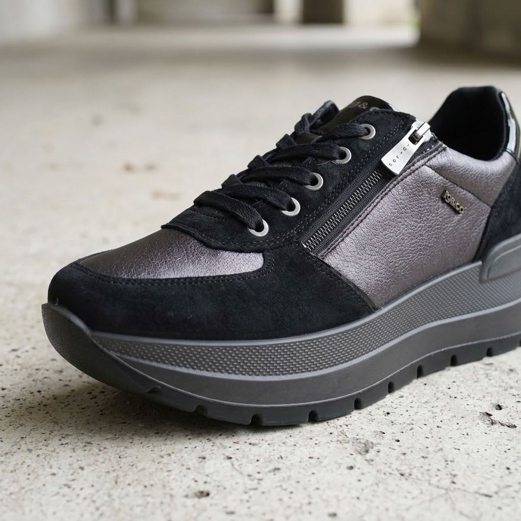 IGI &amp; CO Kola - Sneakers à semelles compensées en cuir Femme noir Photo 5