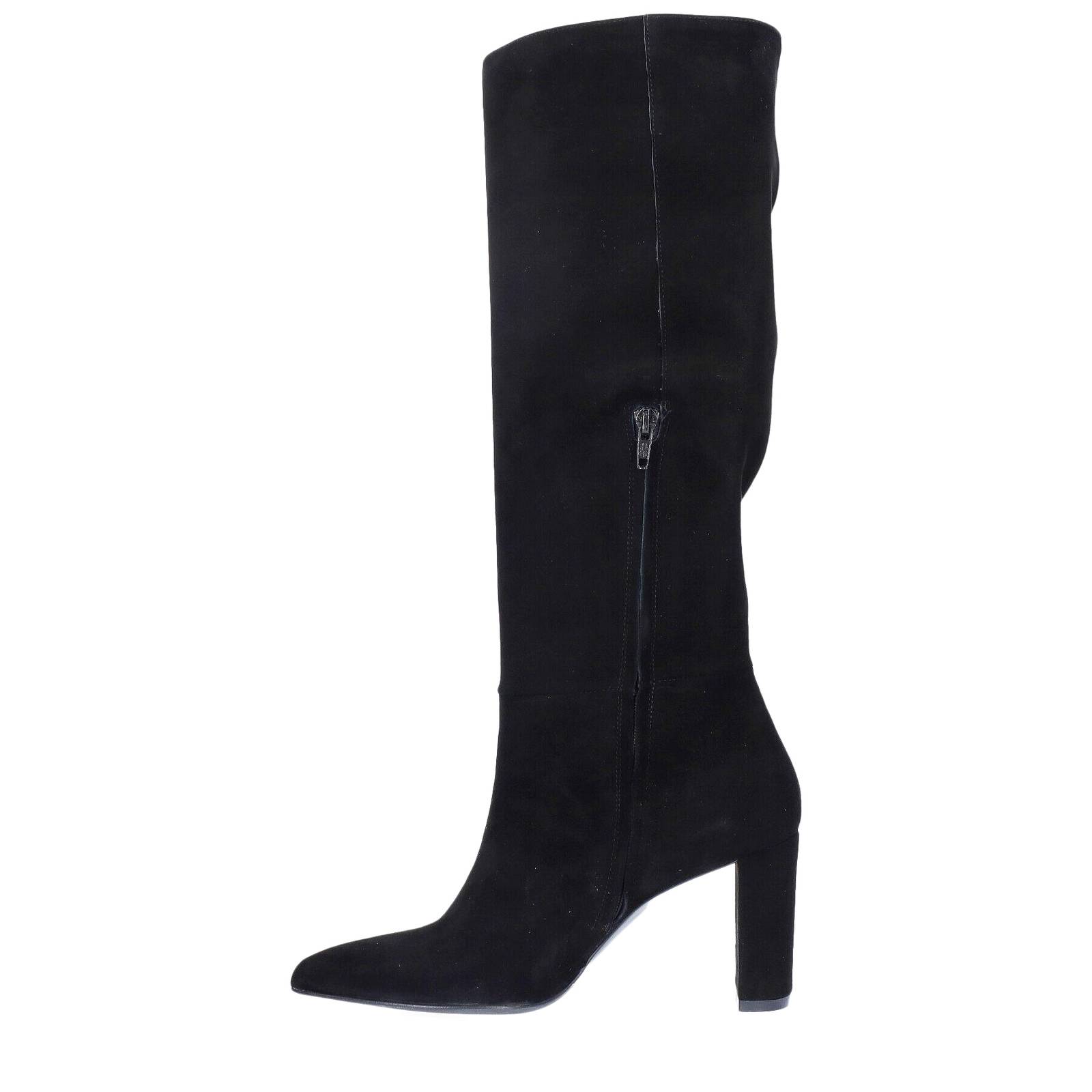 L'AMOUR Spitz zulaufender Wildlederstiefel mit hohem Absatz Damen schwarz