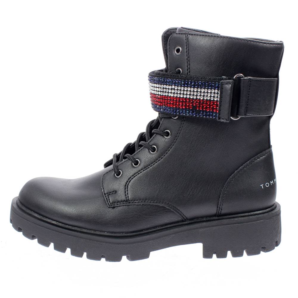 TOMMY HILFIGER Anfibi opachi con strass black Stivaletti Stringati Donna T3A5 31196 1222999