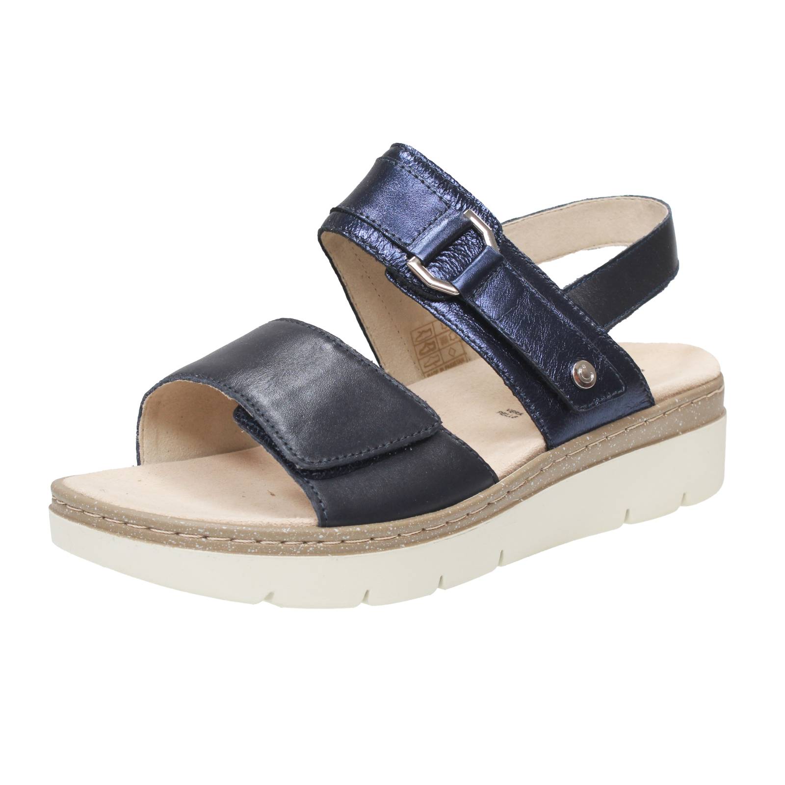 Cinzia Soft Leder Sandale mit blauem Keilabsatz - Damen Schuhe Sandalen Plateau