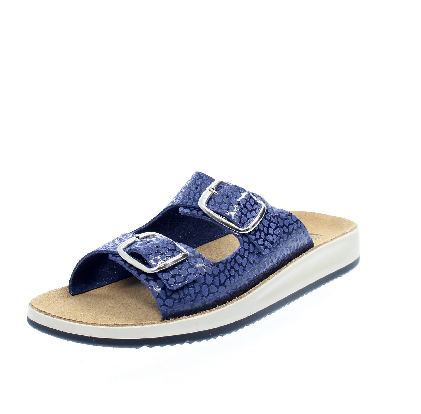 Фасция Saniflex Ciabatte In Pelle Con Doppia Fibbia Blu - Фасция Donna Scarpe Ciabatte