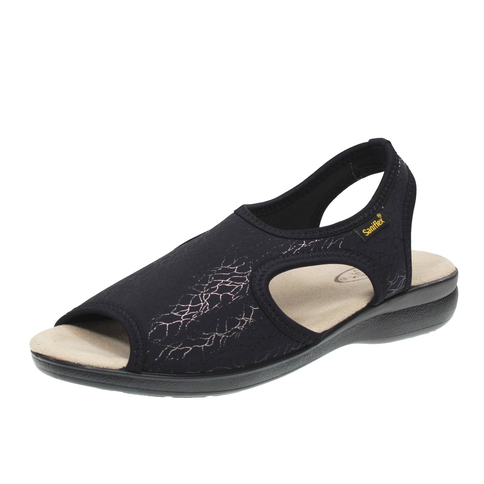 Saniflex Sandalen Stretchstoff schwarz - Damen Schuhe Pantoletten 9090₽