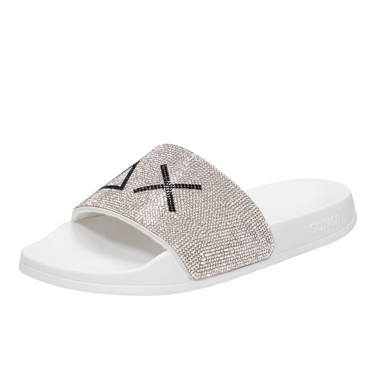 SUN 68 Pantoffel Strass Logo Damen weiß