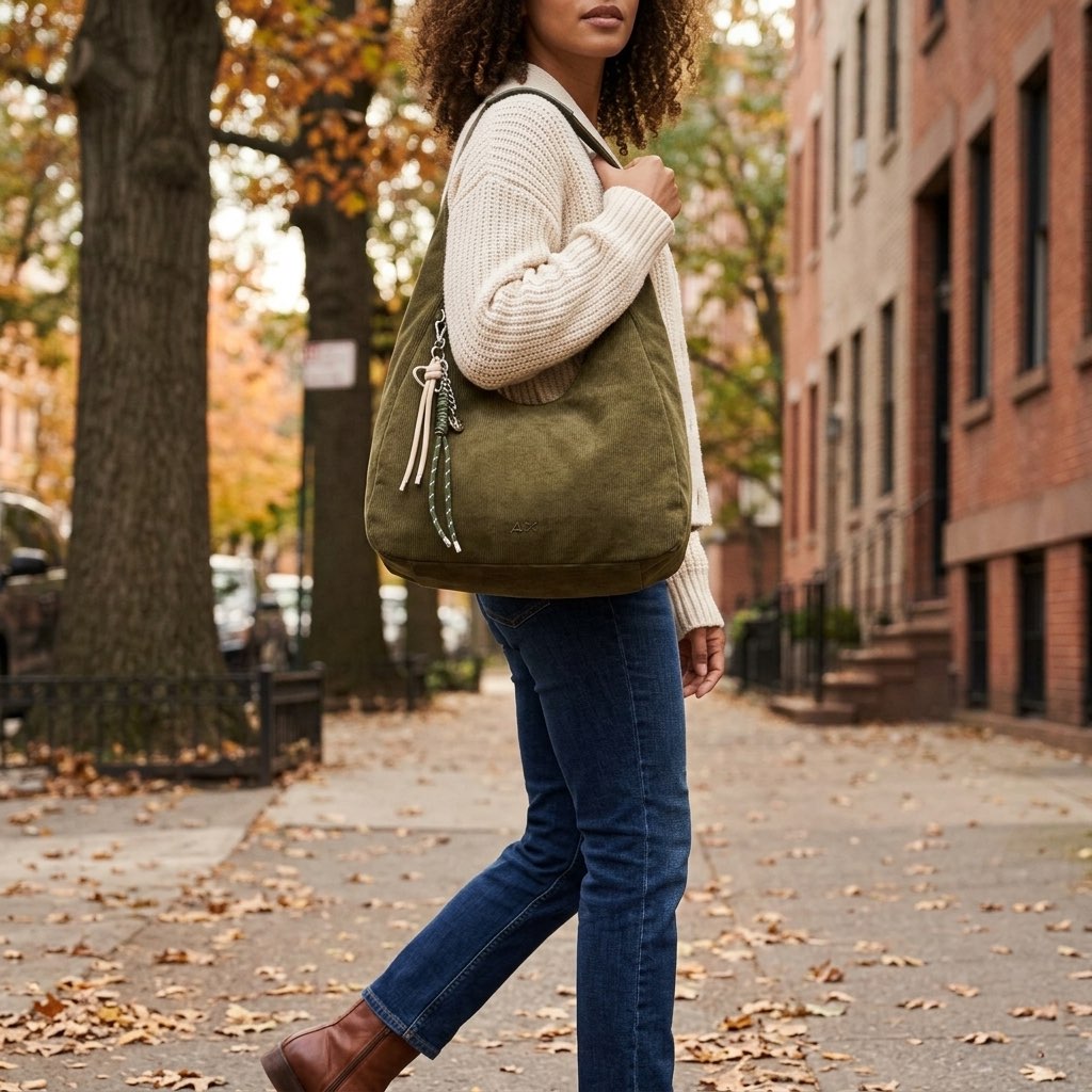 SUN 68 corduroy hobo bag Donna verde Foto 2