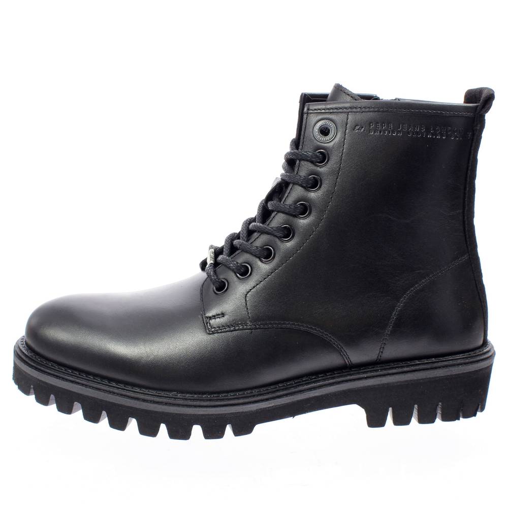 PEPE JEANS Trucker Boot - Anfibi in Pelle con cerniera black Boots Lace Up  Boots Man PMS50213