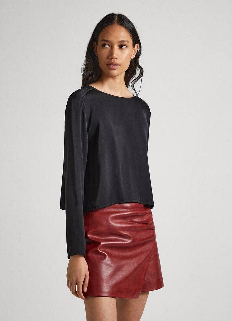 PEPE JEANS Katrina Shirt - Chemisier croisé en satin Femme noir Photo 2