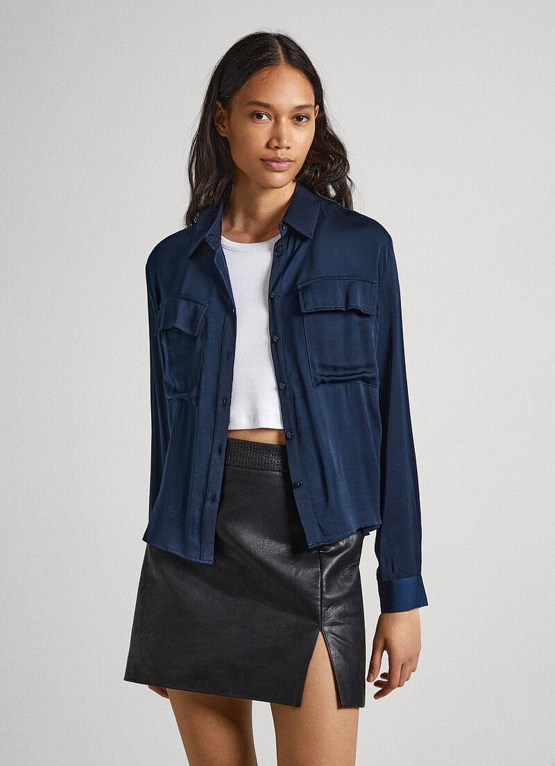 PEPE JEANS Ixone Shirt - Chemise en satin avec poches Femme bleu Photo 2