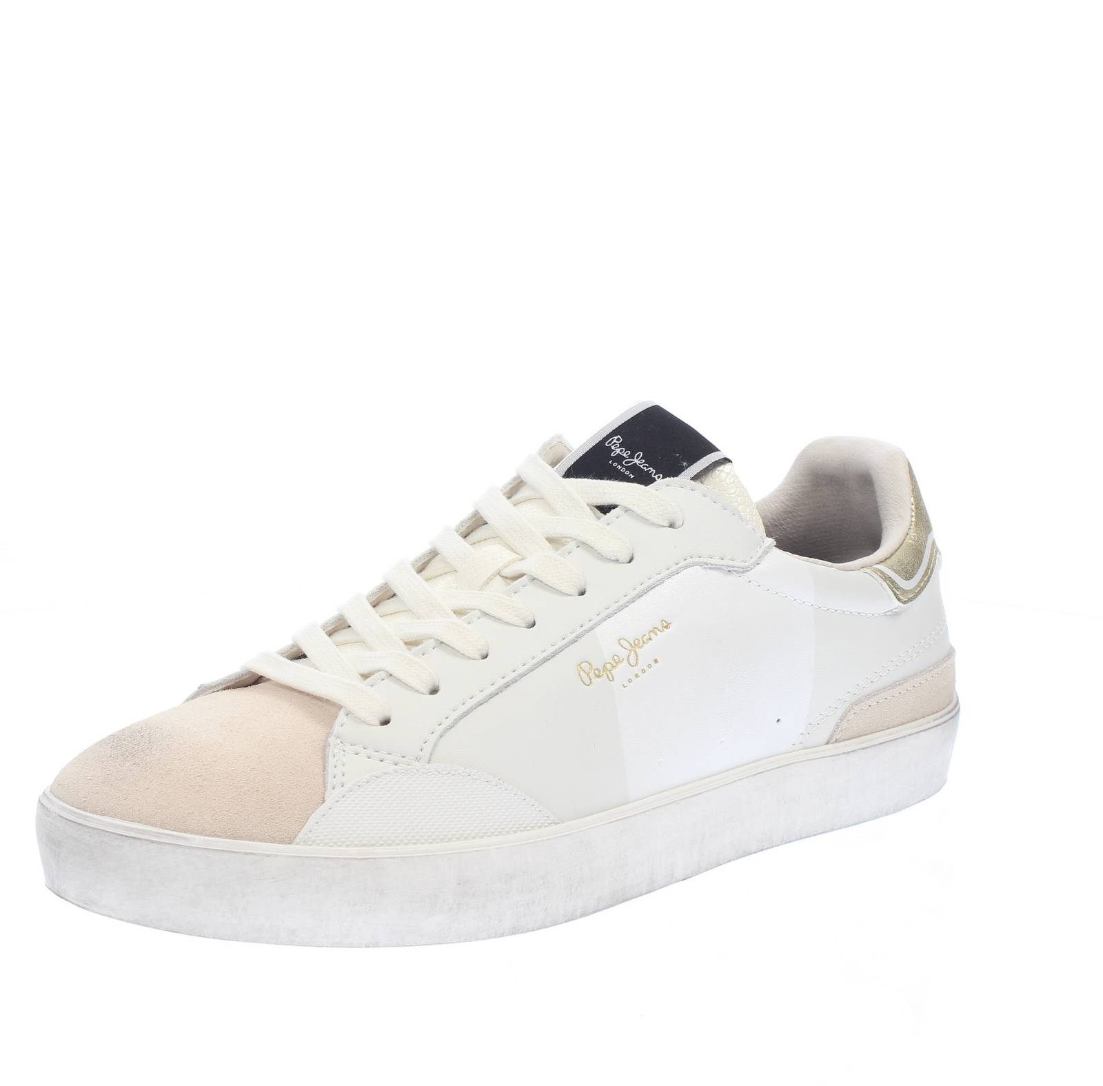 PEPE JEANS Lane Moon – Niedrige Sneakers aus Leder und Wildleder Damen weiß
