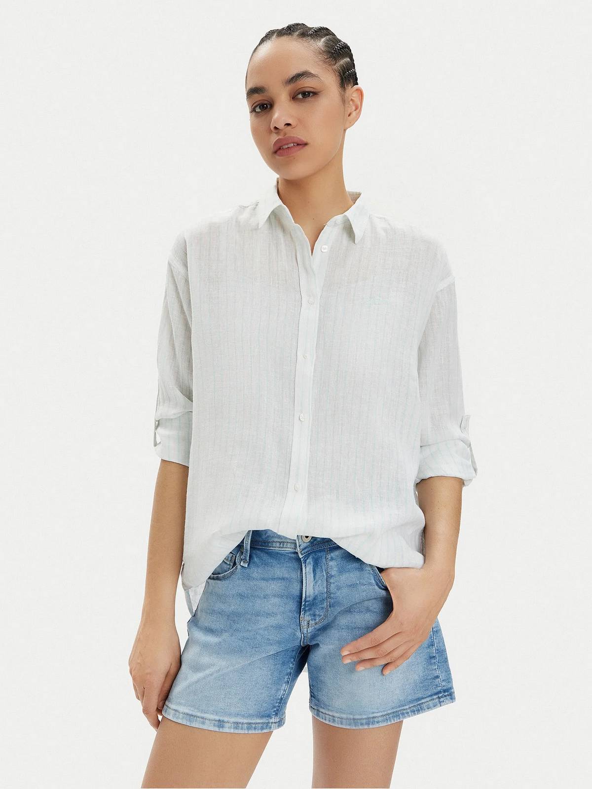 PEPE JEANS Chemise rayée en lin mélangé Femme bleu azur