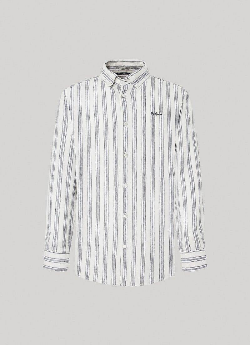 PEPE JEANS PRIXTON striped linen shirt Man white