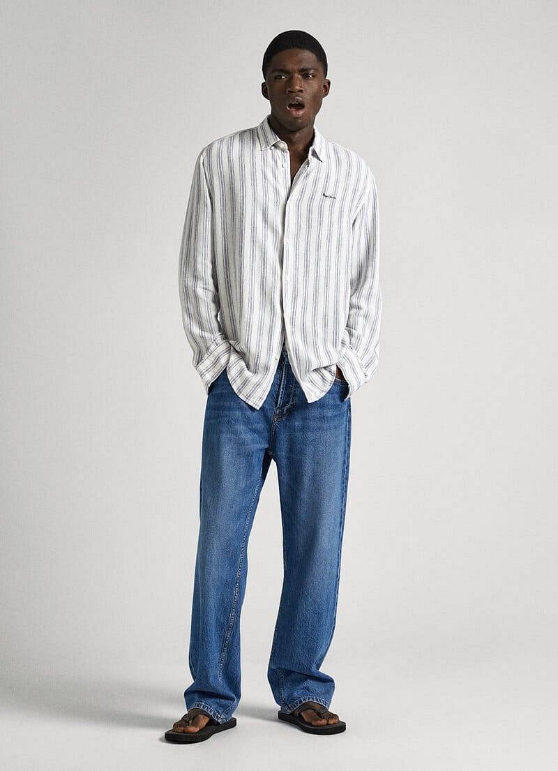 PEPE JEANS Camicia lino righe PRIXTON Uomo bianco Foto 3