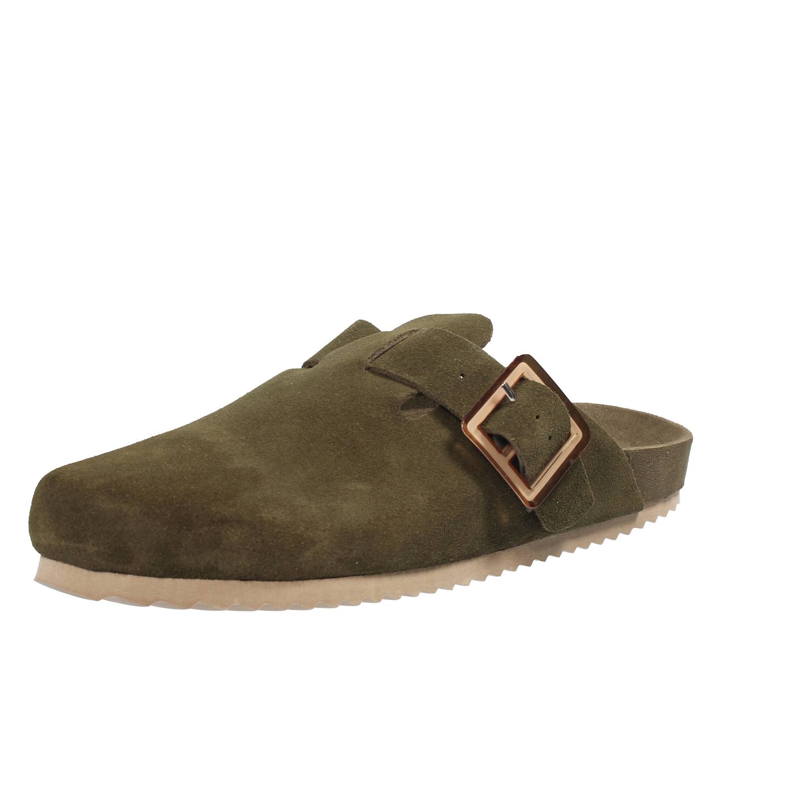 Colors Of California Clog In Suede Con Fibbia Verde - Donna Scarpe Ciabatte