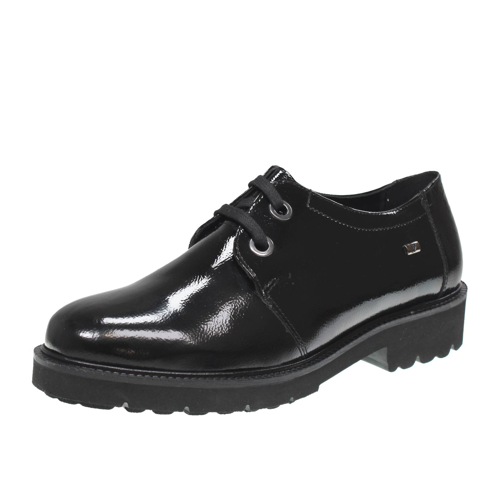 Valleverde Schnrschuhe aus schwarzem Lackleder - Damen niedrige Schnrschuhe 18790₽