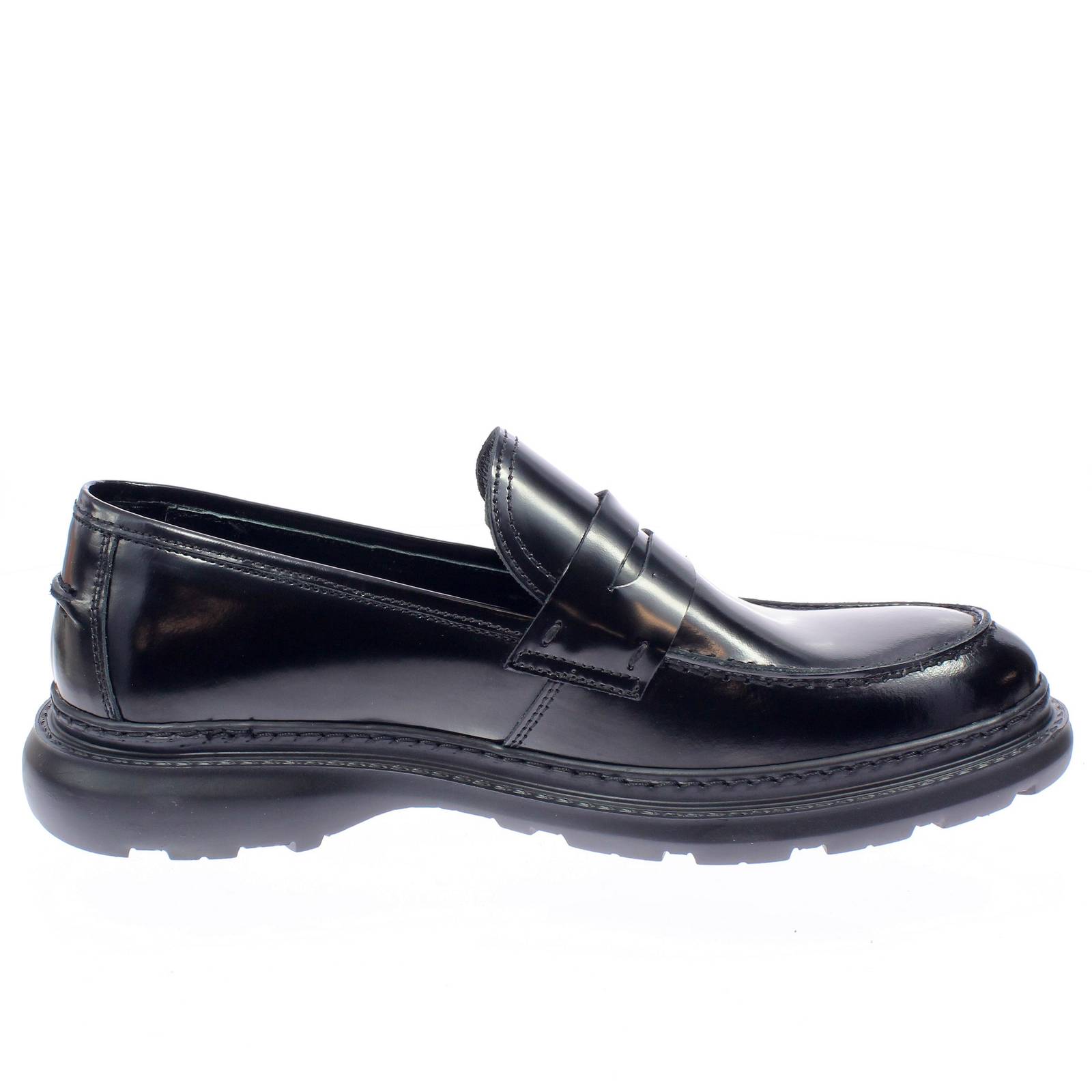 UGO LANZONI Mocassins de collège en cuir abrasé Homme noir Photo 2