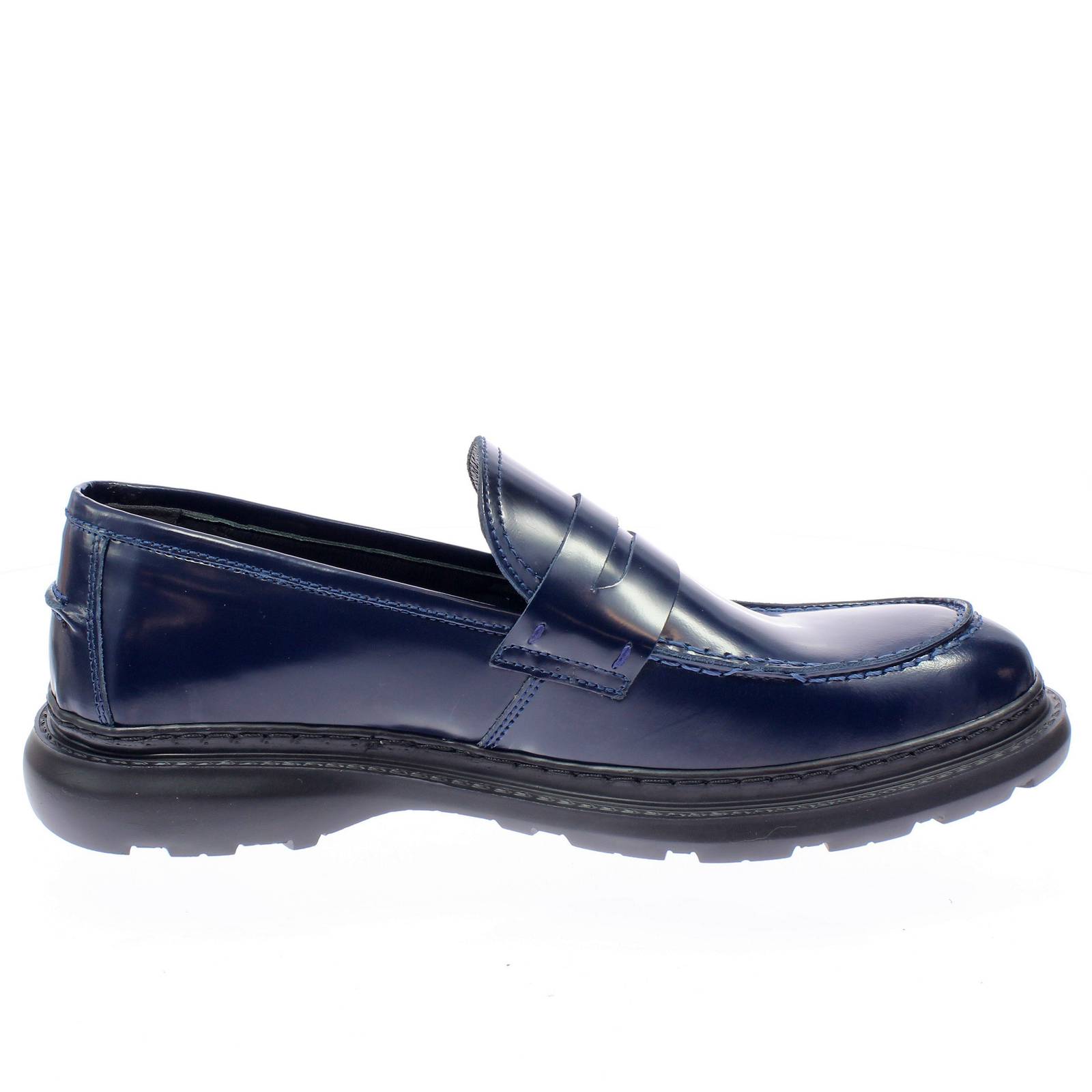 UGO LANZONI Mocassins de collège en cuir abrasé Homme bleu Photo 2