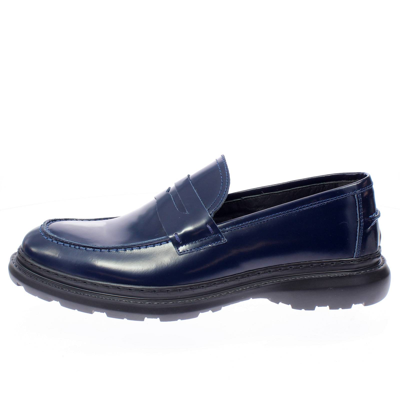 UGO LANZONI Mocassins de collège en cuir abrasé Homme bleu Photo 3
