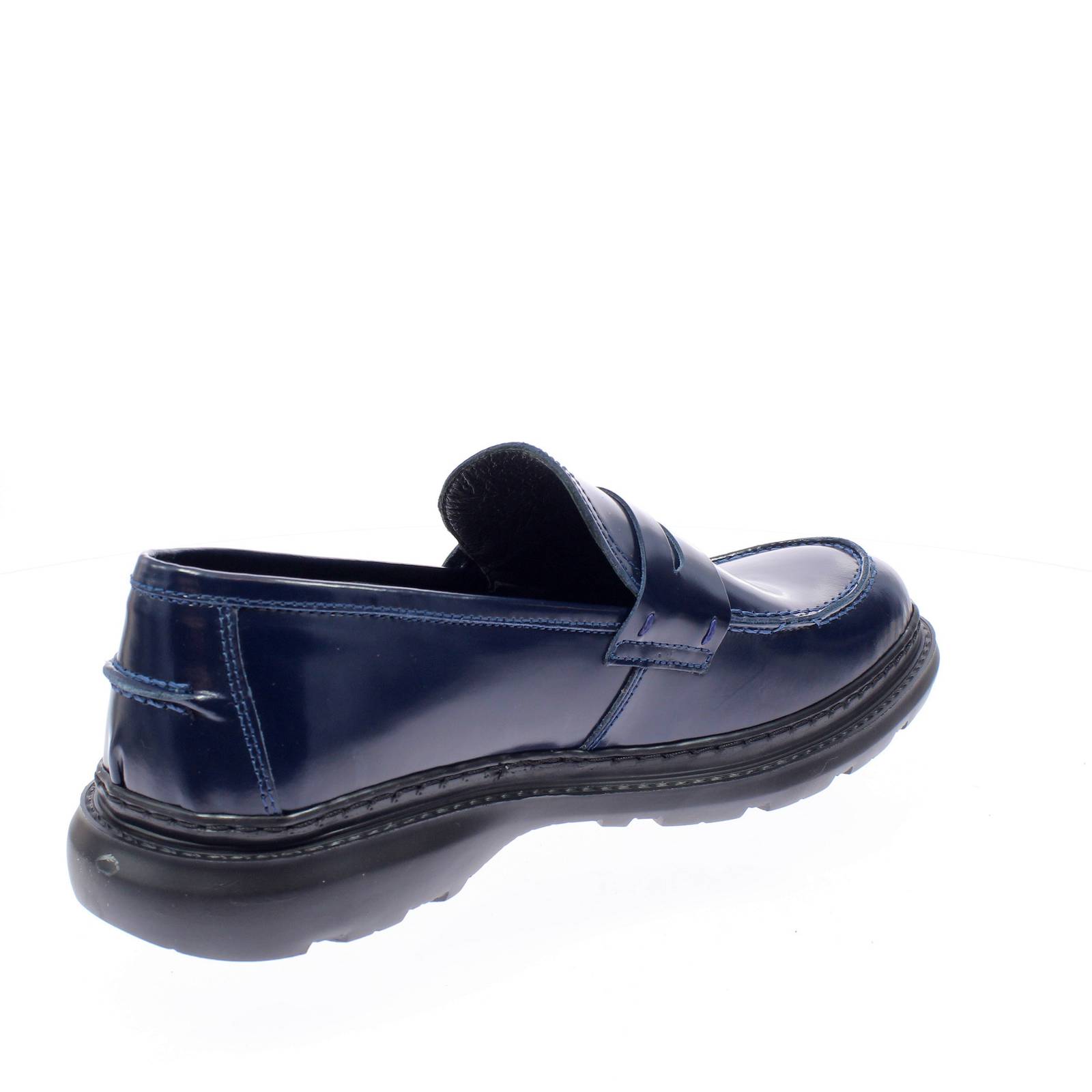 UGO LANZONI Mocassins de collège en cuir abrasé Homme bleu Photo 4