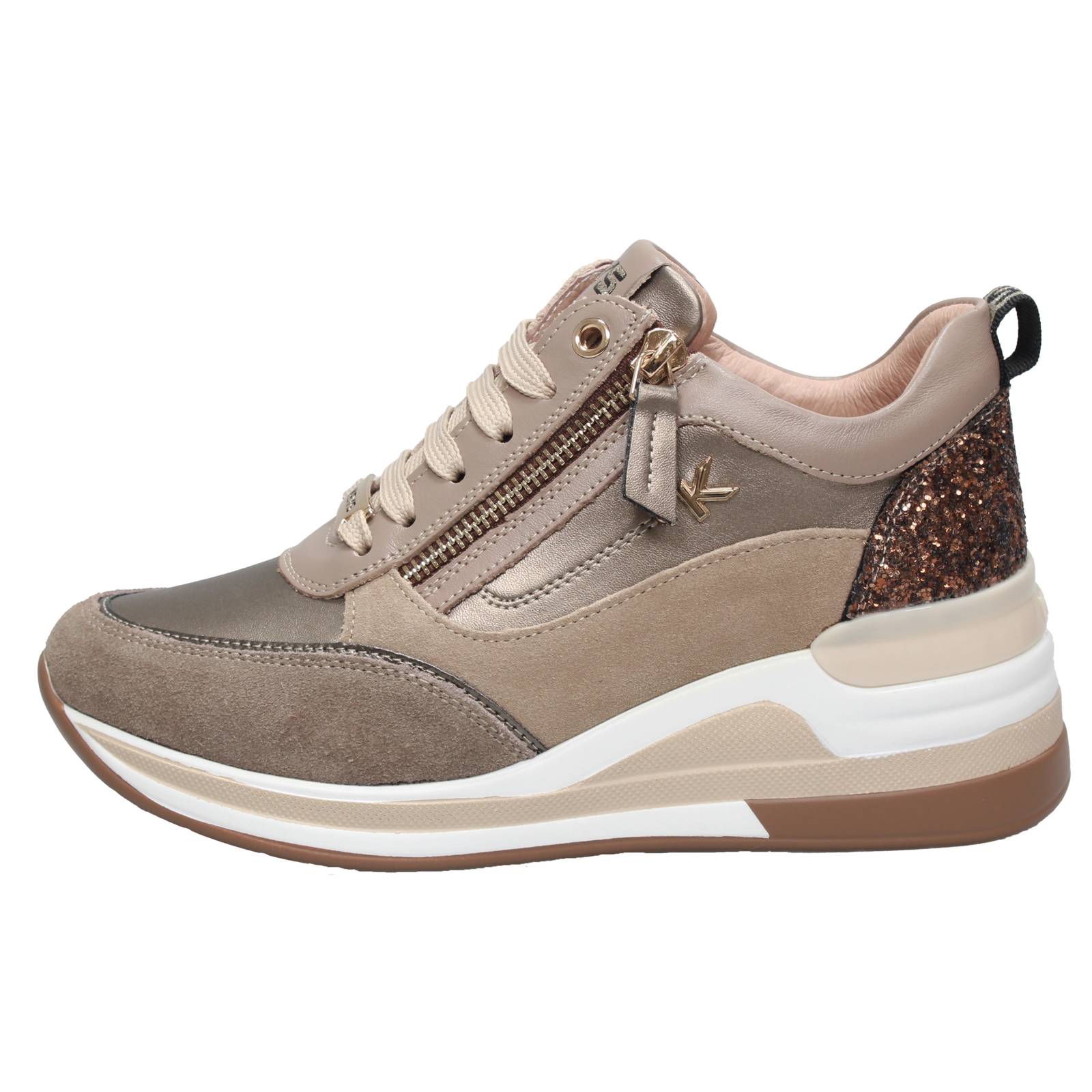 KEYS High Sneakers with Wedge and Zipper Woman beige Photo 3