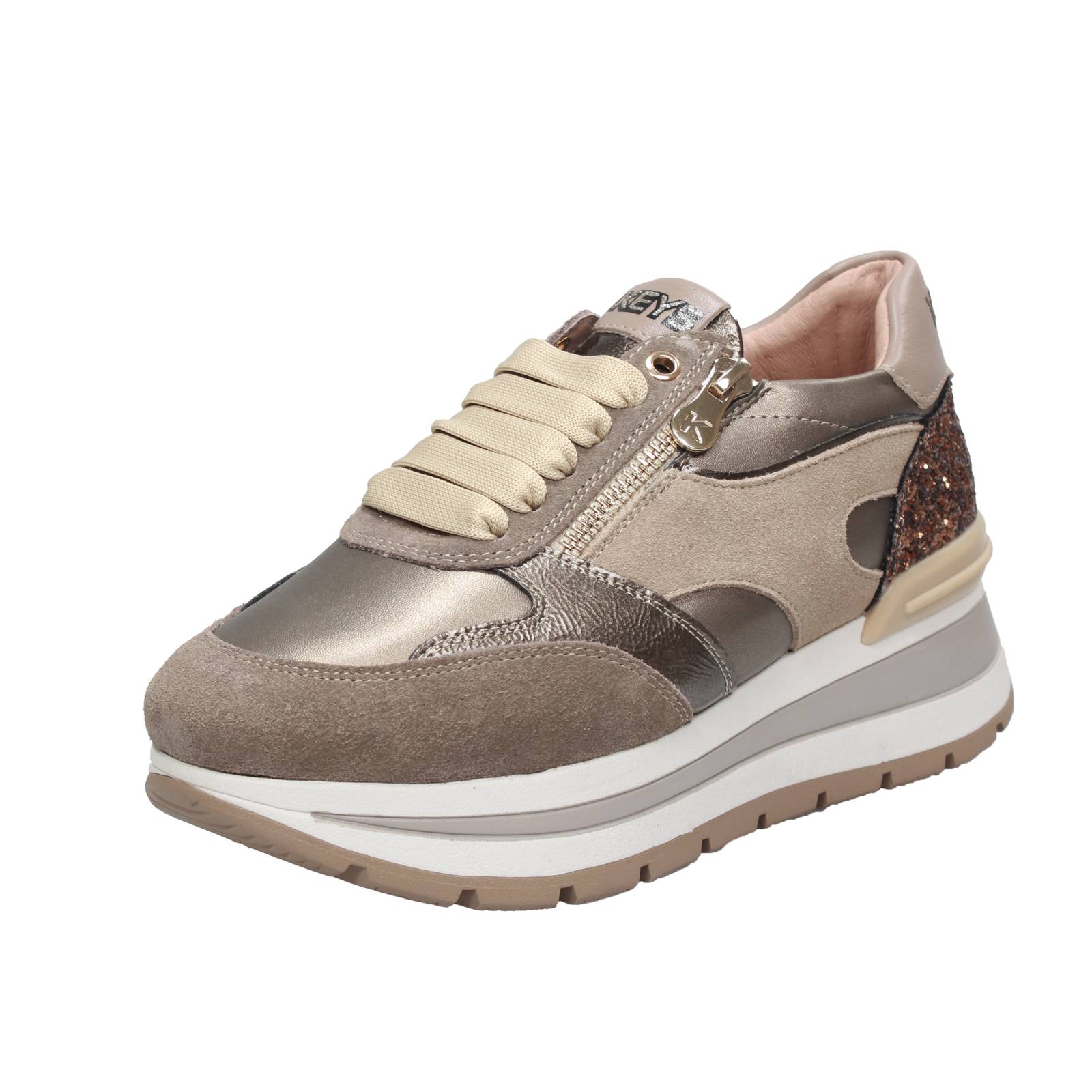 Keys High Sneaker mit Keilabsatz und Reißverschluss beige - Damen Schuhe Sneaker