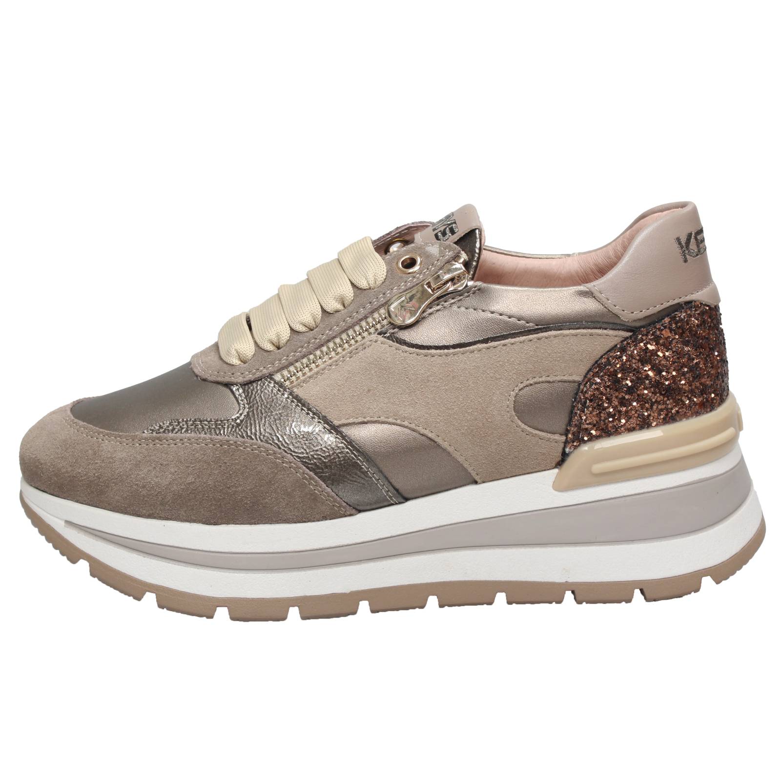KEYS High Sneakers with Wedge and Zipper Woman beige Photo 3