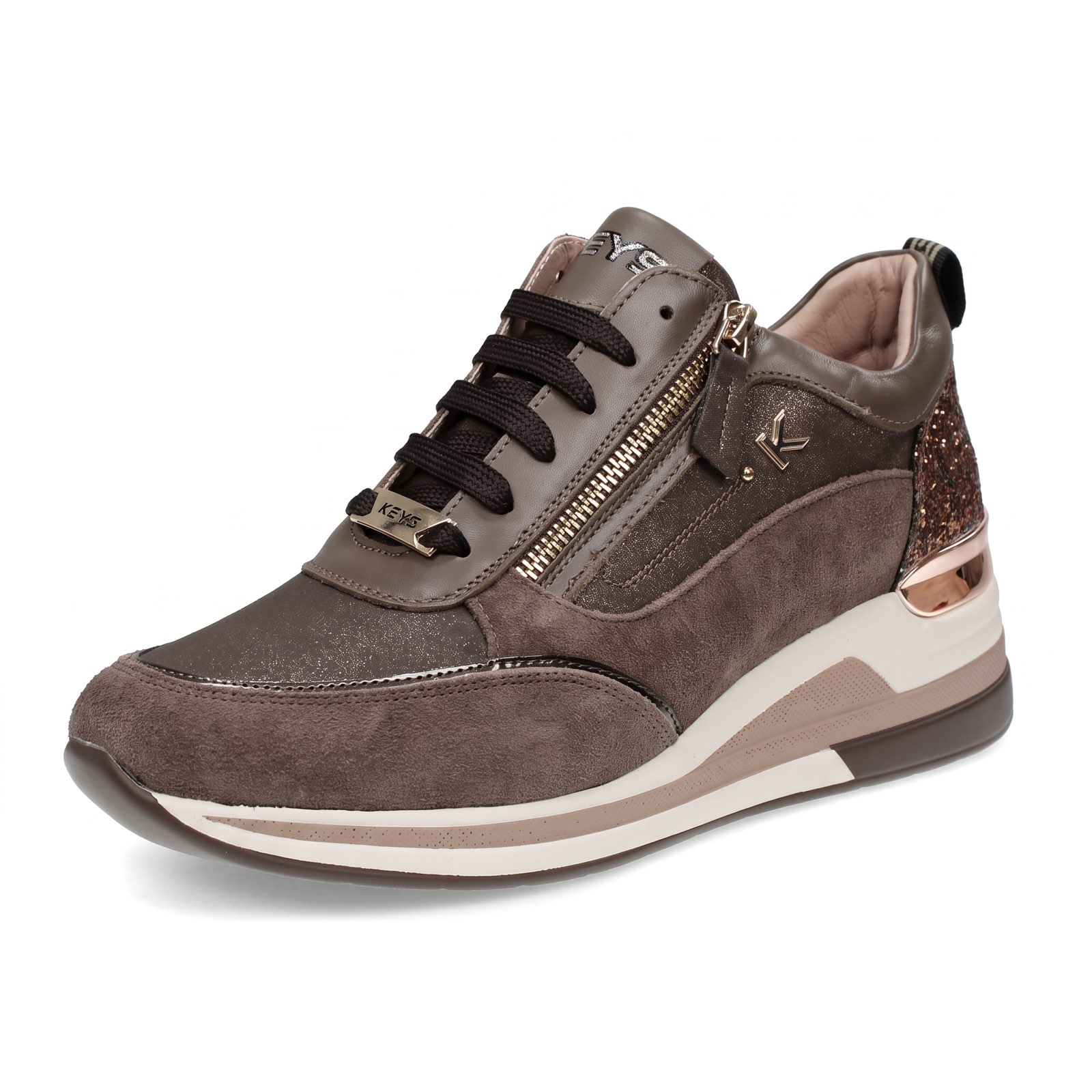KEYS Sky - High-top suede sneakers with a wedge heel Woman brown