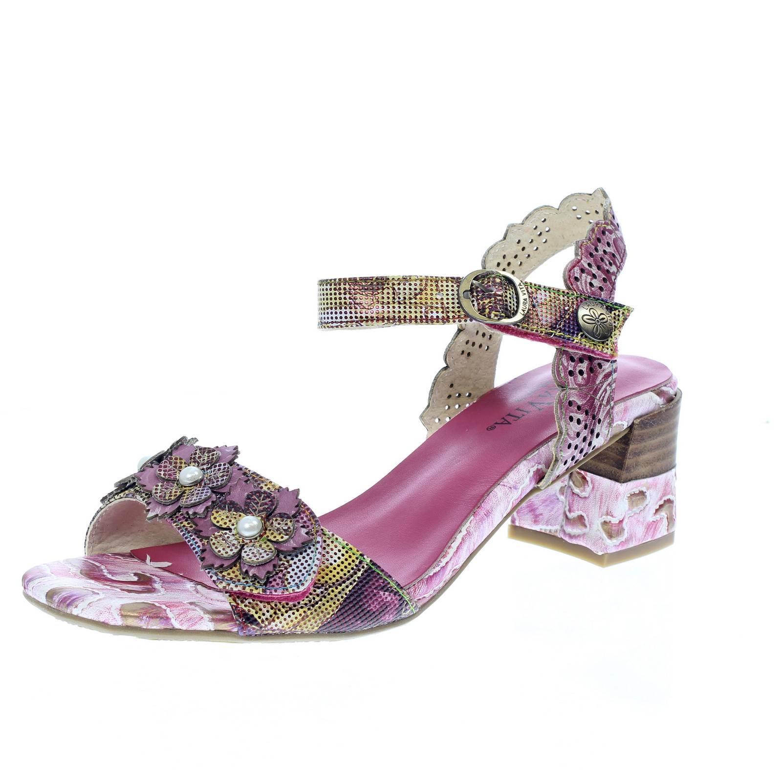 LAURA VITA Jaccintheo 03 - Gemusterte Ledersandalen Damen pink